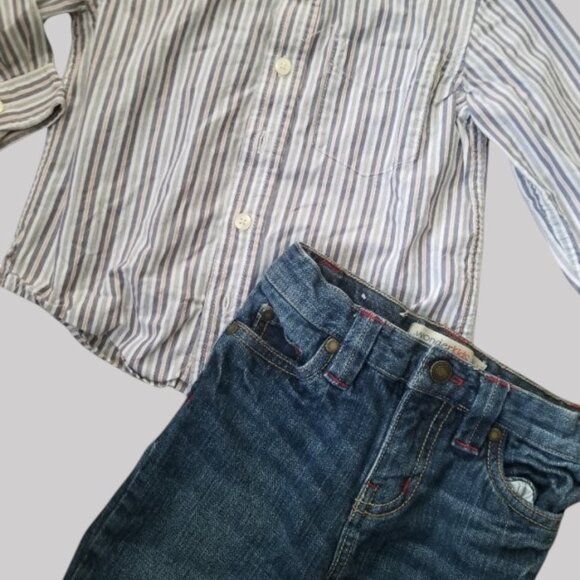THE CHILDREN’S PLACE Striped Shirt WONDERKIDS Denim Jeans Boys 24m – 2T - Picture 2 of 6
